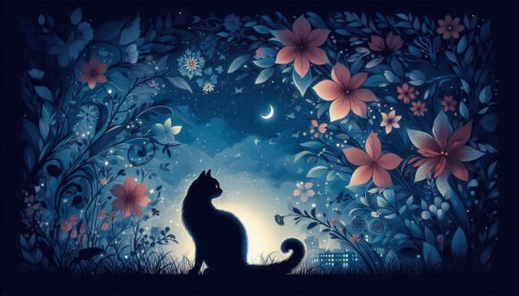 Download 🌸 Cat in Floral Twilight, Cinematic Tou - Premium Resources